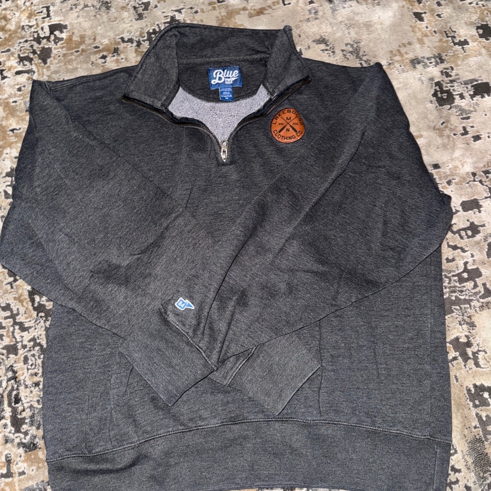 Men's Gray Quarter-Zip Sweater “LAKE BOUND CLOTHING CO.” Blue84.